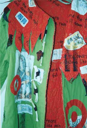 Paula O'Brien, Pavelka Design, art textiles, art coat, collar details, red flame edge