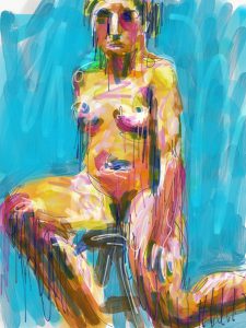 digital life drawing, colorful female nude digital painting